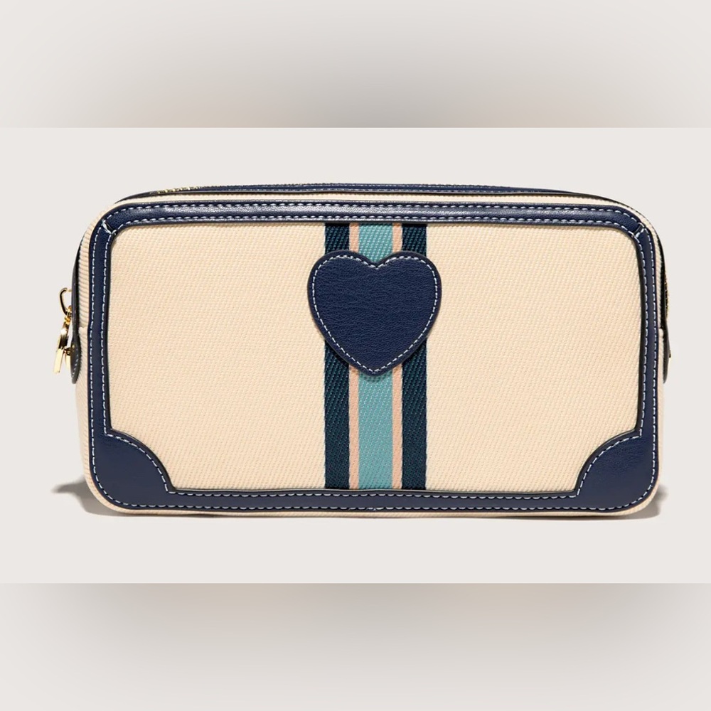 NWT STONEY CLOVER LANE Small Pouch in Sapphire & Natural Heart Stripes